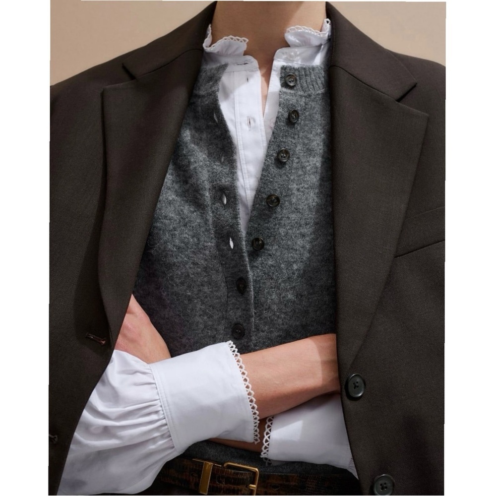 Zara 100% Wool Cardigan SZ XL Dark Gray Button Front Stsple Capsule Wardrobe - Picture 3 of 15